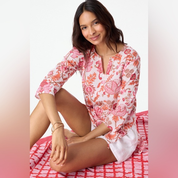 Roberta Roller Rabbit Amanda Kurta Tunic Top Long Sleeve Cotton Printed 281 - Picture 1 of 13